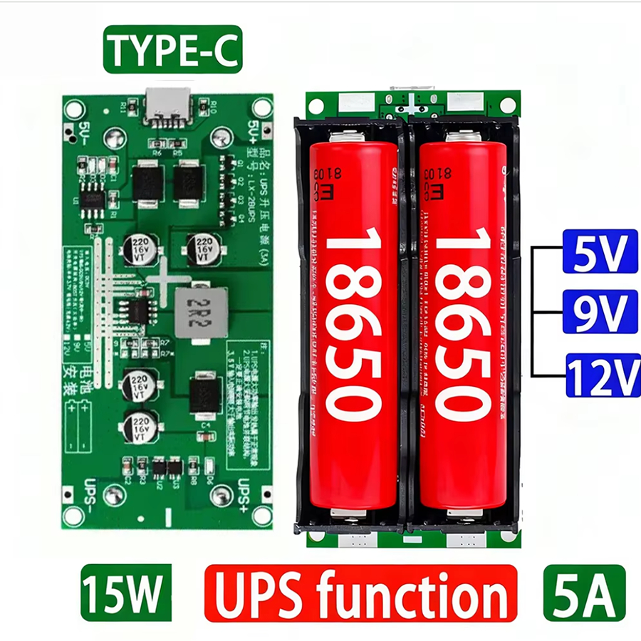 Type-C 15W 3A 18650 Lithium Battery Charger Module DC-DC Step Up ...
