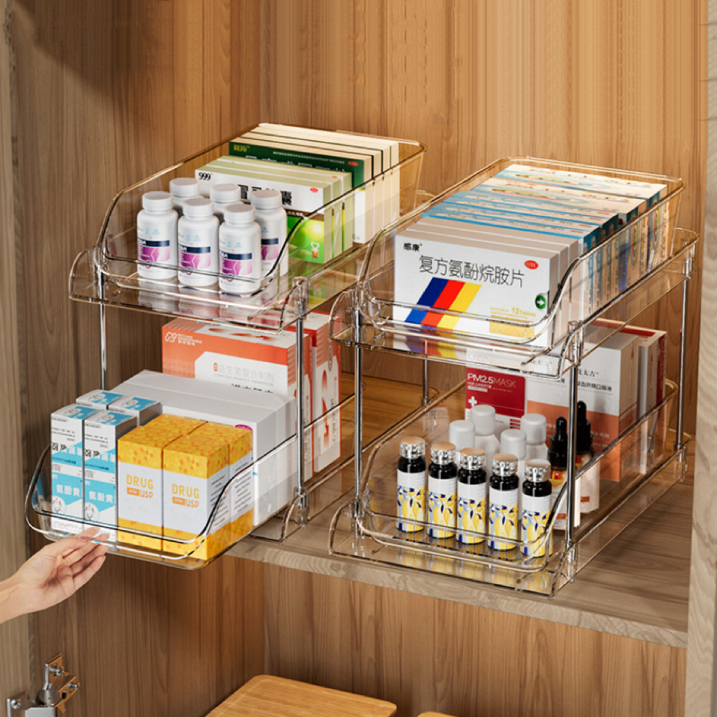 Medicine Box Pull Out Transparent Visible First Aid Box 2/3 Layered ...