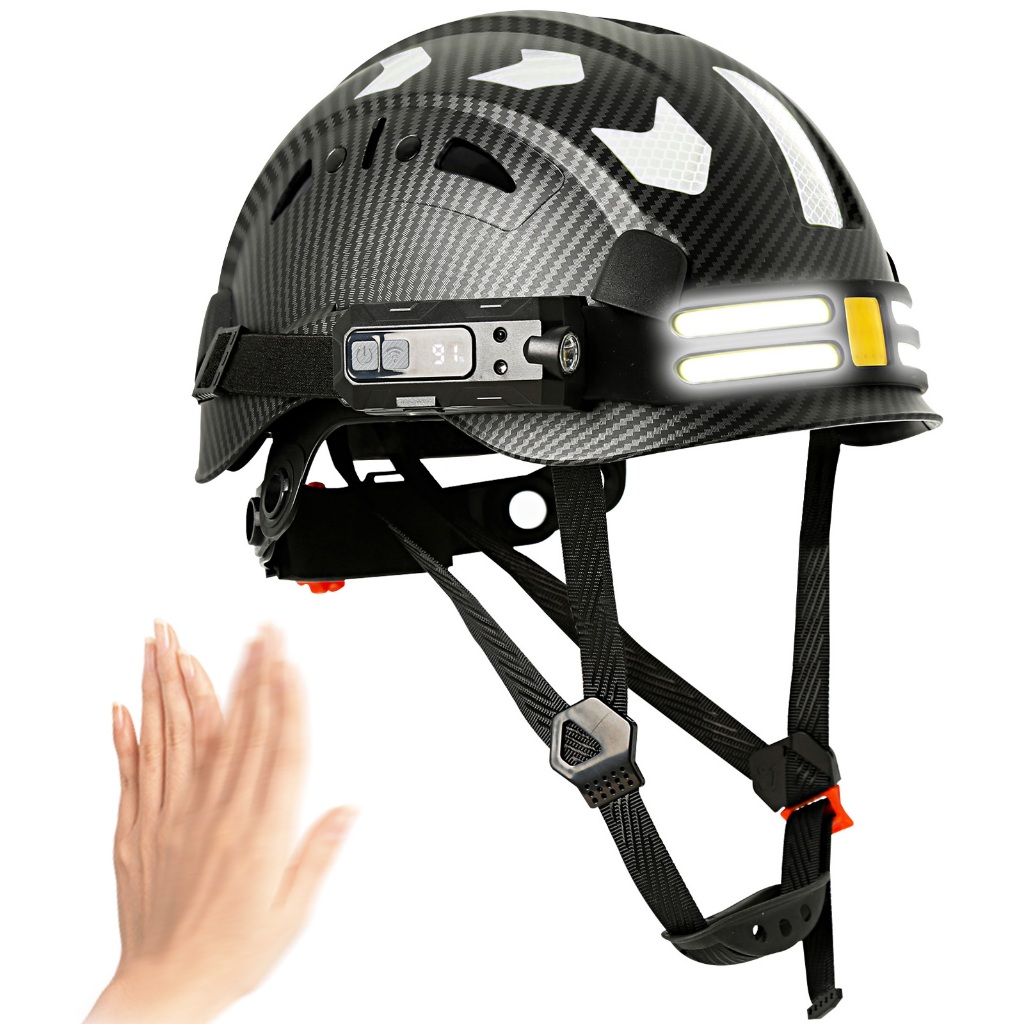 AOLAMEGS ABS Safety Helmet with Induction Headlight Reflective Sticker ...