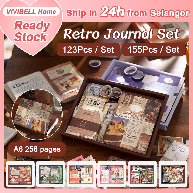 【Ship in 24H】155/123Pcs Vintage Journal Gift Box Set DIY Scrapbook ...