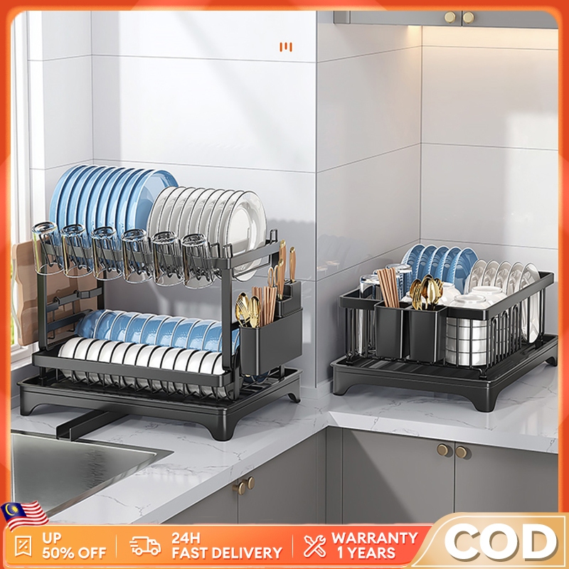 Dish Rack with Drip Plate Rotatable Drain Rack Stainless Dish Drainer ...