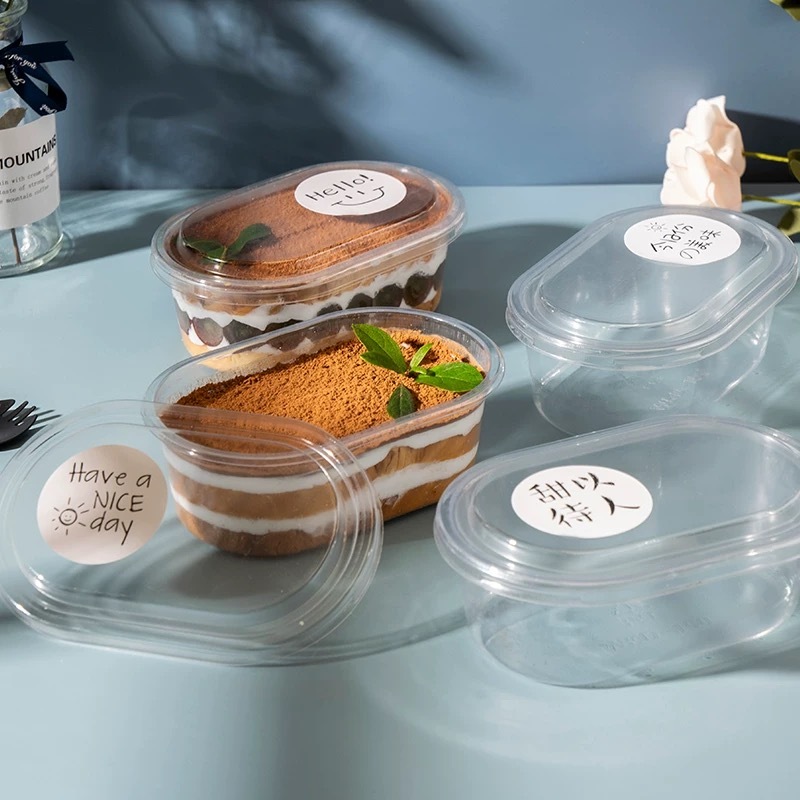 (50PCS)150ML/220ML/250ML/280ml/340ML/400ML/500ML Transparent Oval cake ...