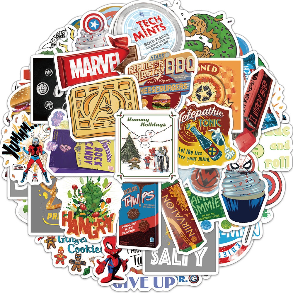 50PCS Avengers Food Stickers Waterproof Marvel Snack Decals for Kids ...