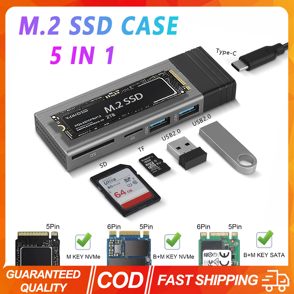 (COD) 2 USB-TF/SD NVMe/SATA Dual Protocol M.2 NVMe NGFF SSD Enclosure ...