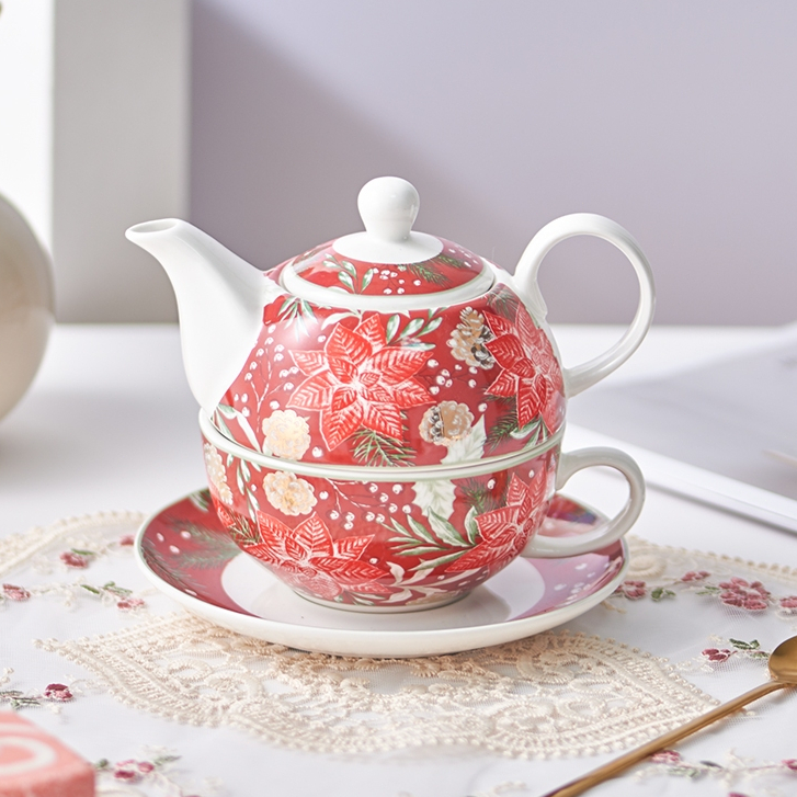 MBB Red Ceramic Teapot with Cup and Saucer - 400ML for Office Coffee ...