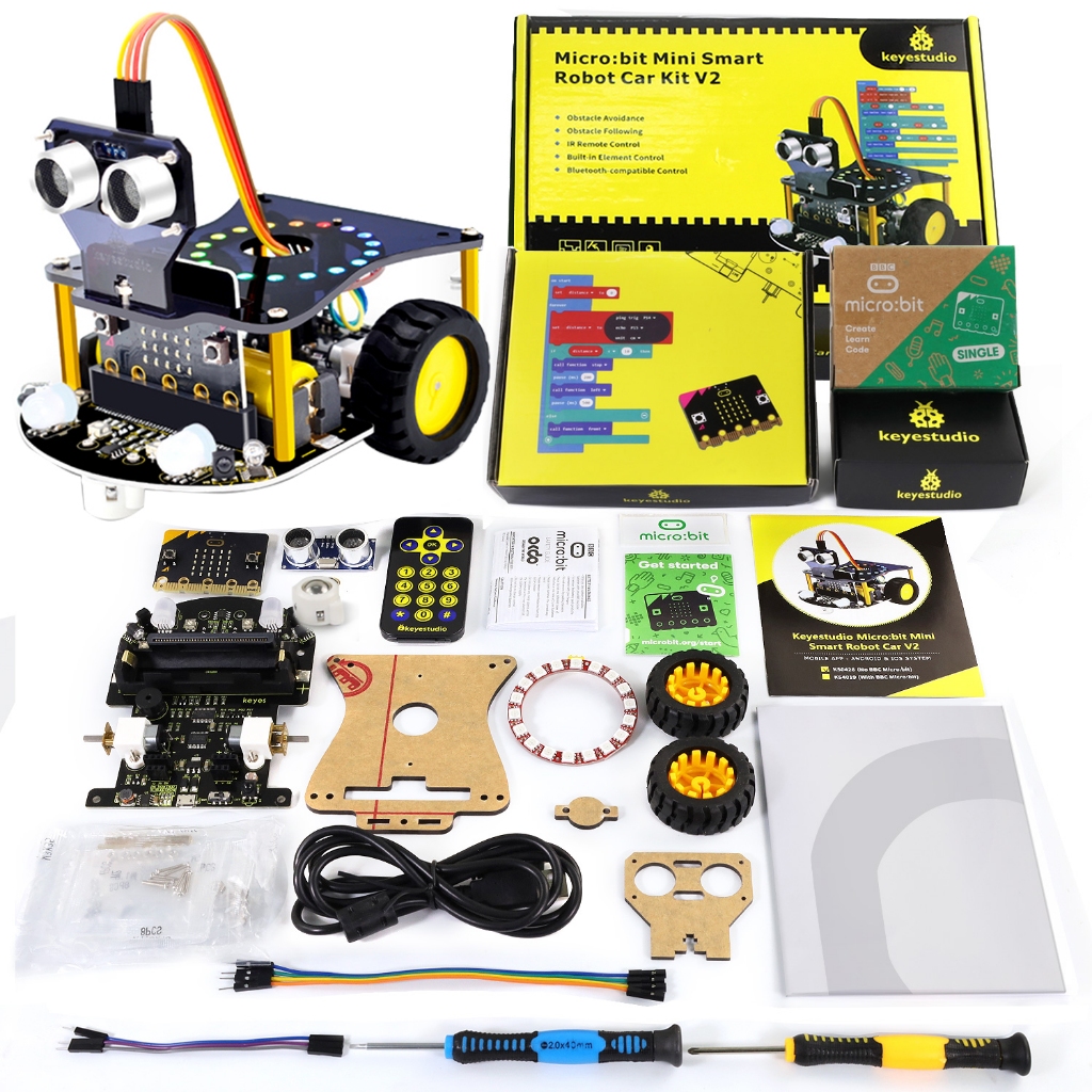 Keyestudio Microbit V2 Robot Car Kit for BBC Micro:bit Smart Cars STEM ...