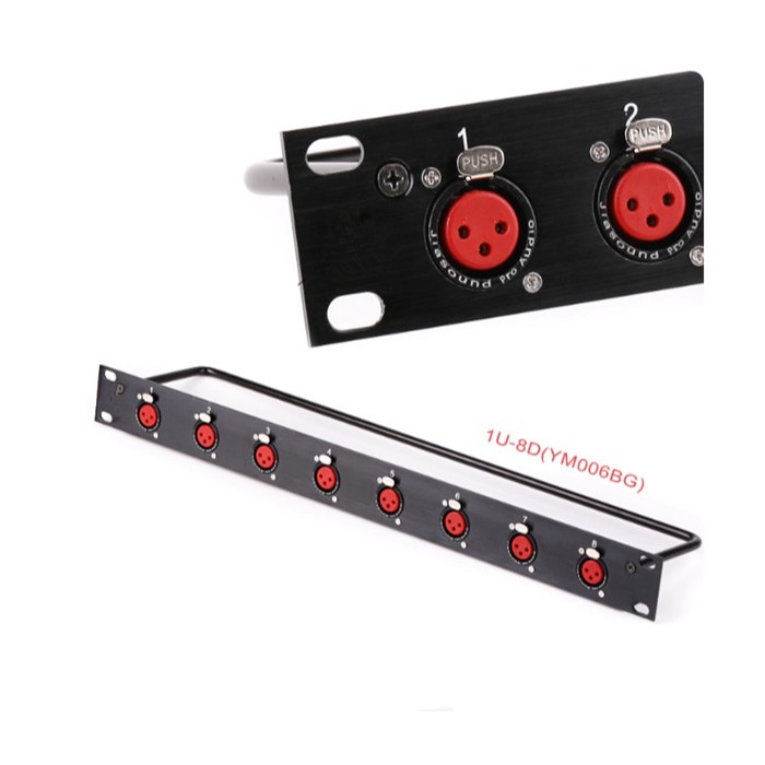 1U rack mount panel with 8/12/16-port audio 3-pin XLR female connectors ...