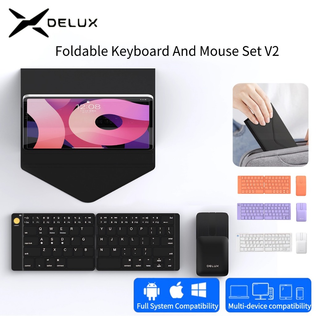 Delux MF10 Combo Wireless Bluetooth Folding Portable Keyboard Mouse Set ...