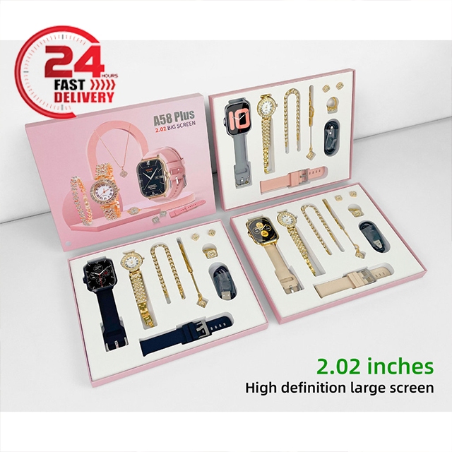 【MY Stock】A58 Plus Smart Watch 6 IN 1 Health Monitor Bluetooth Watch Diamond Jewelry Gift Set