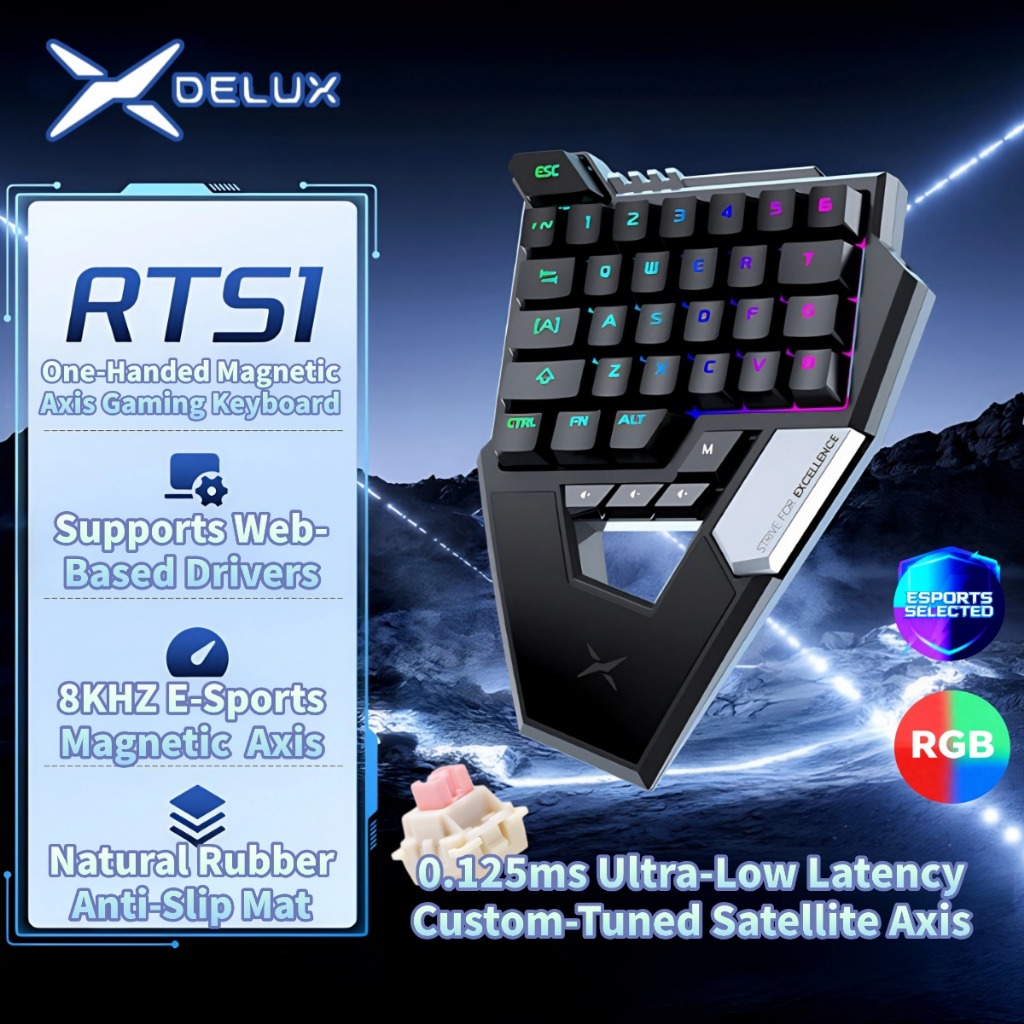 DELUX RTS1 RGB One-Handed Outemu Magnetic Pink Switch Mechanical Gaming ...