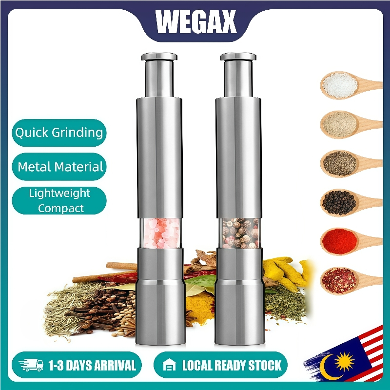 Stainless Steel Manual Salt and Pepper Grinder Push Button Press High ...