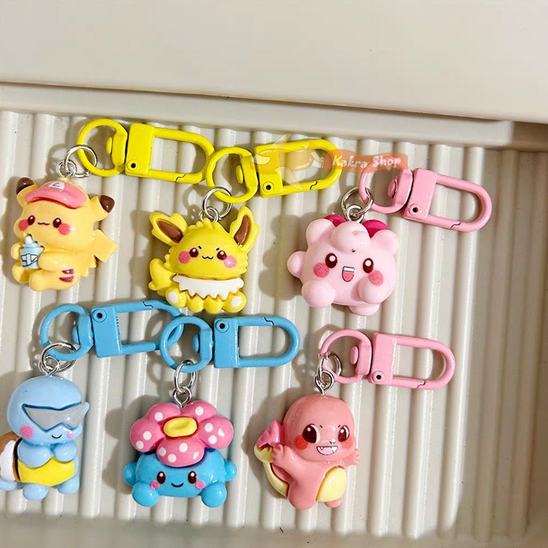 6pcs Pokemon Keychain Pikachu Pokeball Charmander Bulbasaur Pendant ...