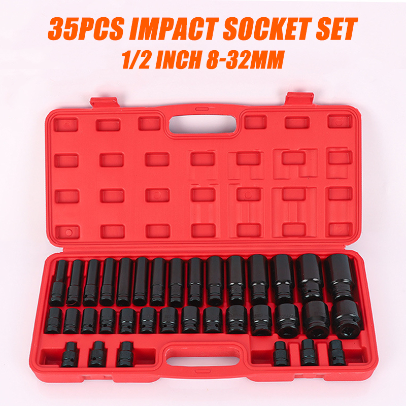 1/2 Inch Impact Socket Set 8-32MM, Heavy Duty Chrome Vanadium Steel ...