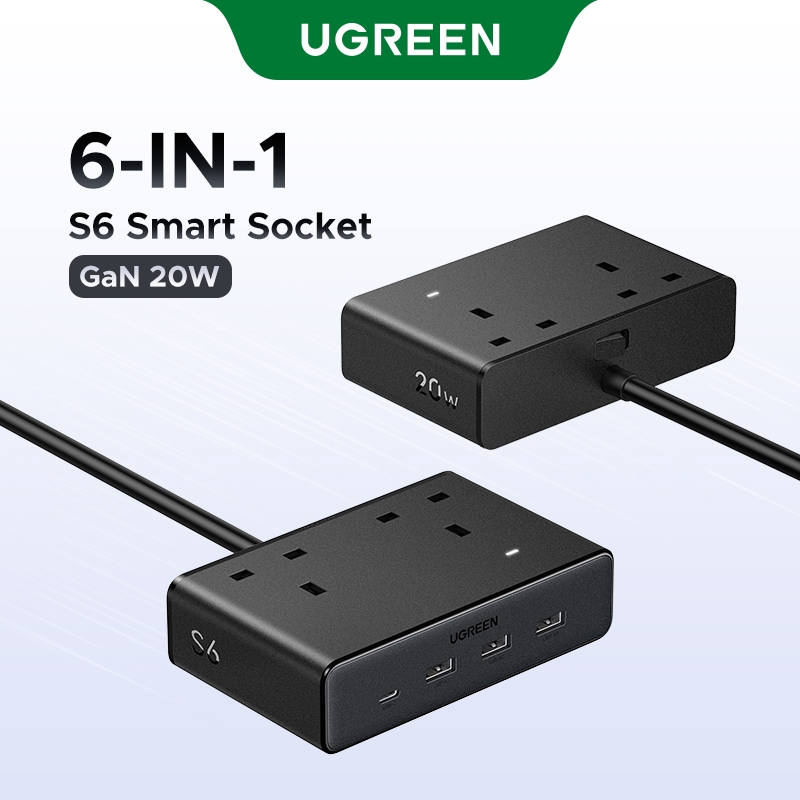 UGREEN S6 GaN20W 6-in 1 Smart Socket Magic Cube Socket USB C+USB A*3 ...