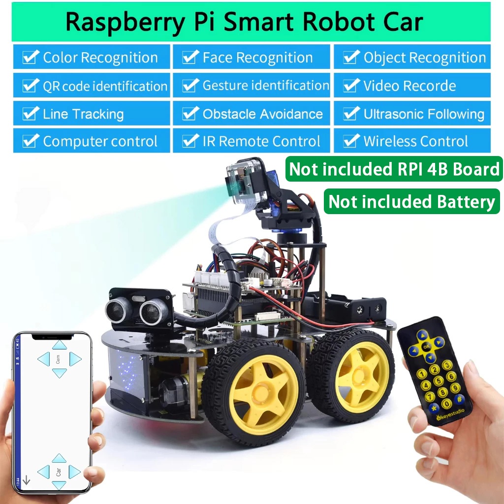 Keyestudio 4WD Smart Robot Car Kit For Raspberry Pi With Megapixels ...