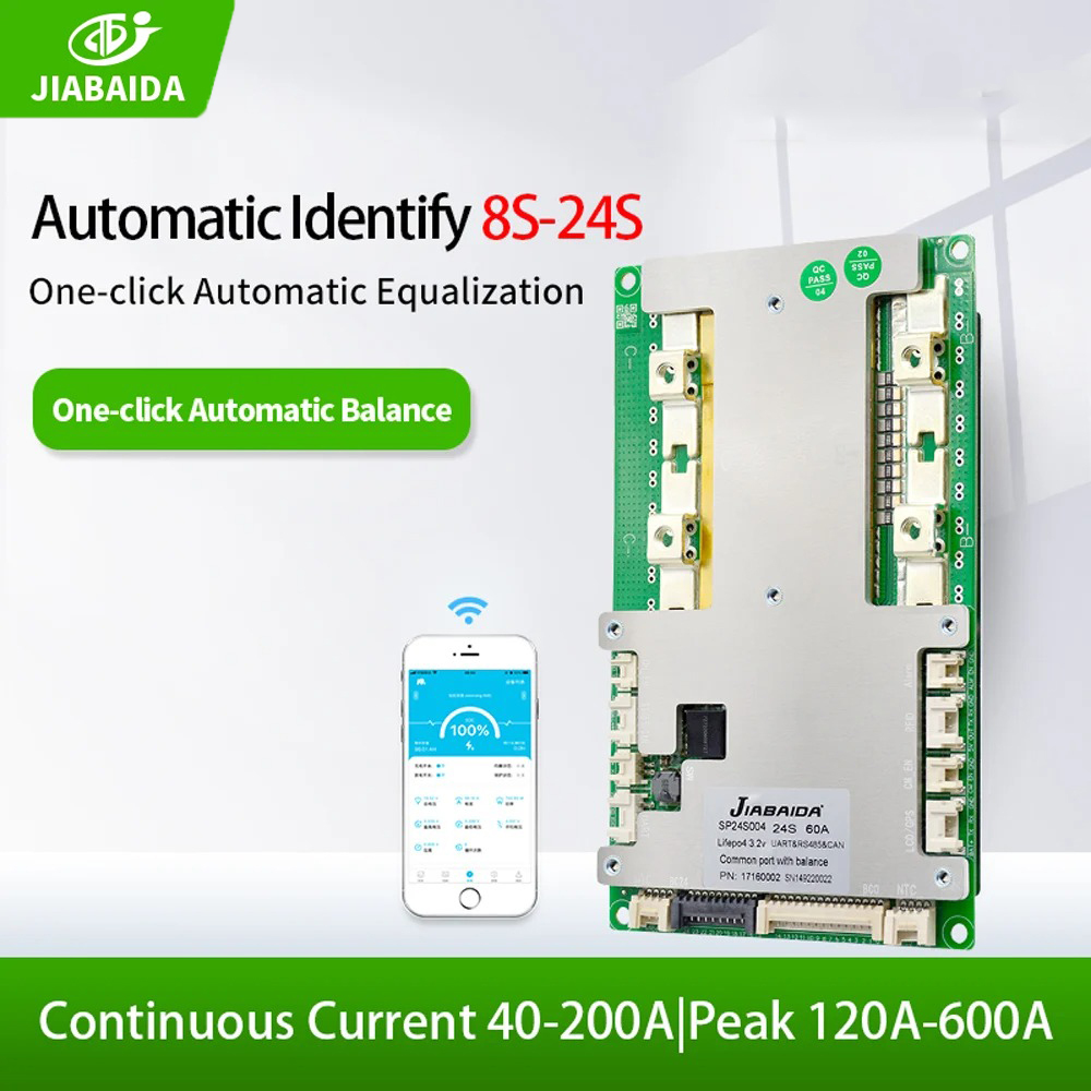 JIABAIDA BT Smart BMS Active Balance 8S 13S 16S 17S 24S 24V 48V Li-ion ...