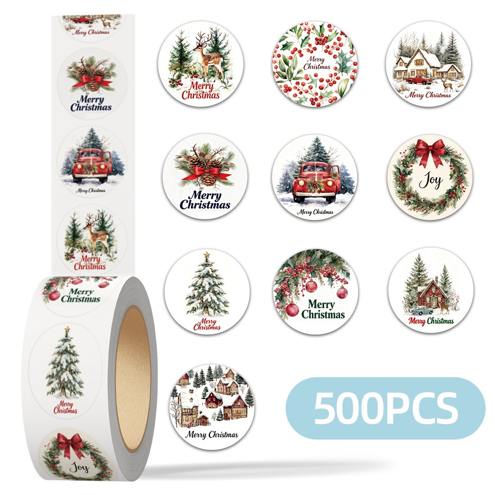 500 Pcs/Roll Cartoon Christmas Label Stickers Kraft Paper Bags DIY ...