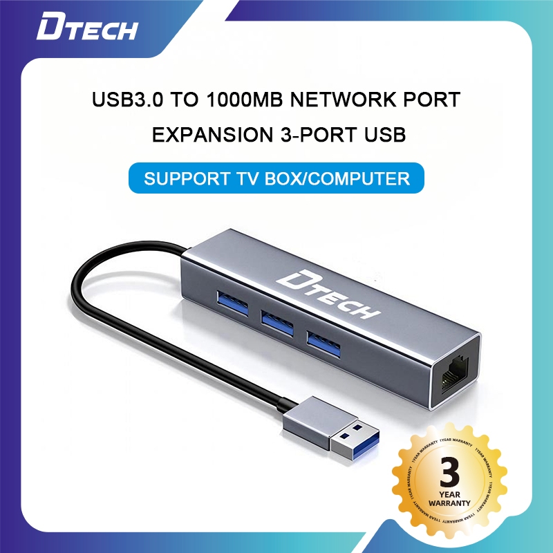 DTech 3 Port USB to Ethernet Adapter USB 3.0 Hub 10/100/1000 mbps ...