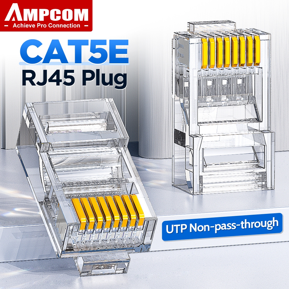 AMPCOM CAT5E RJ45 Connector Non-Pass Thru 8P8C Modular Ethernet Cable ...
