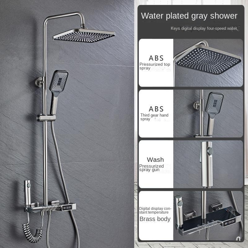 All-copper shower head with piano keys, water-plated brushed finish ...