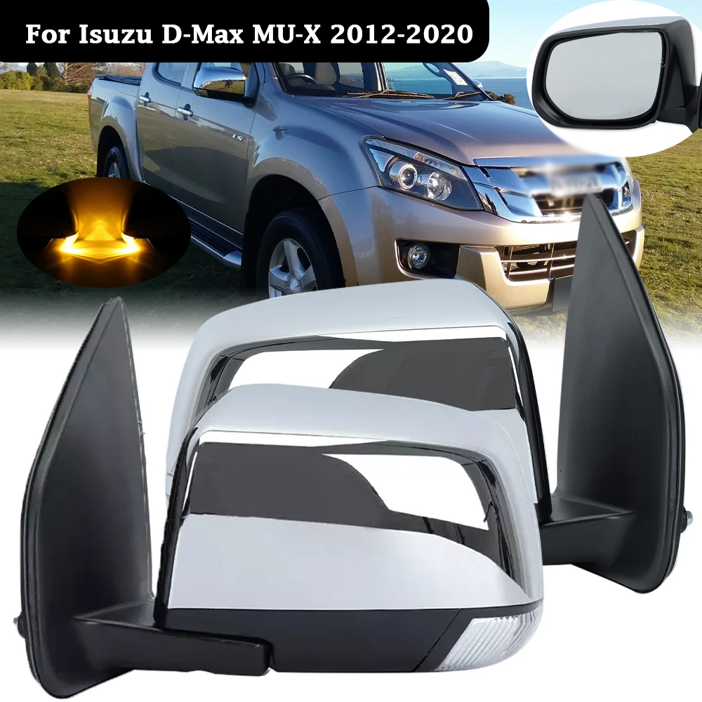 Isuzu D-Max MU-X Chrome Side Mirror for Isuzu Dmax Mux 2012-2020 w/ LED ...