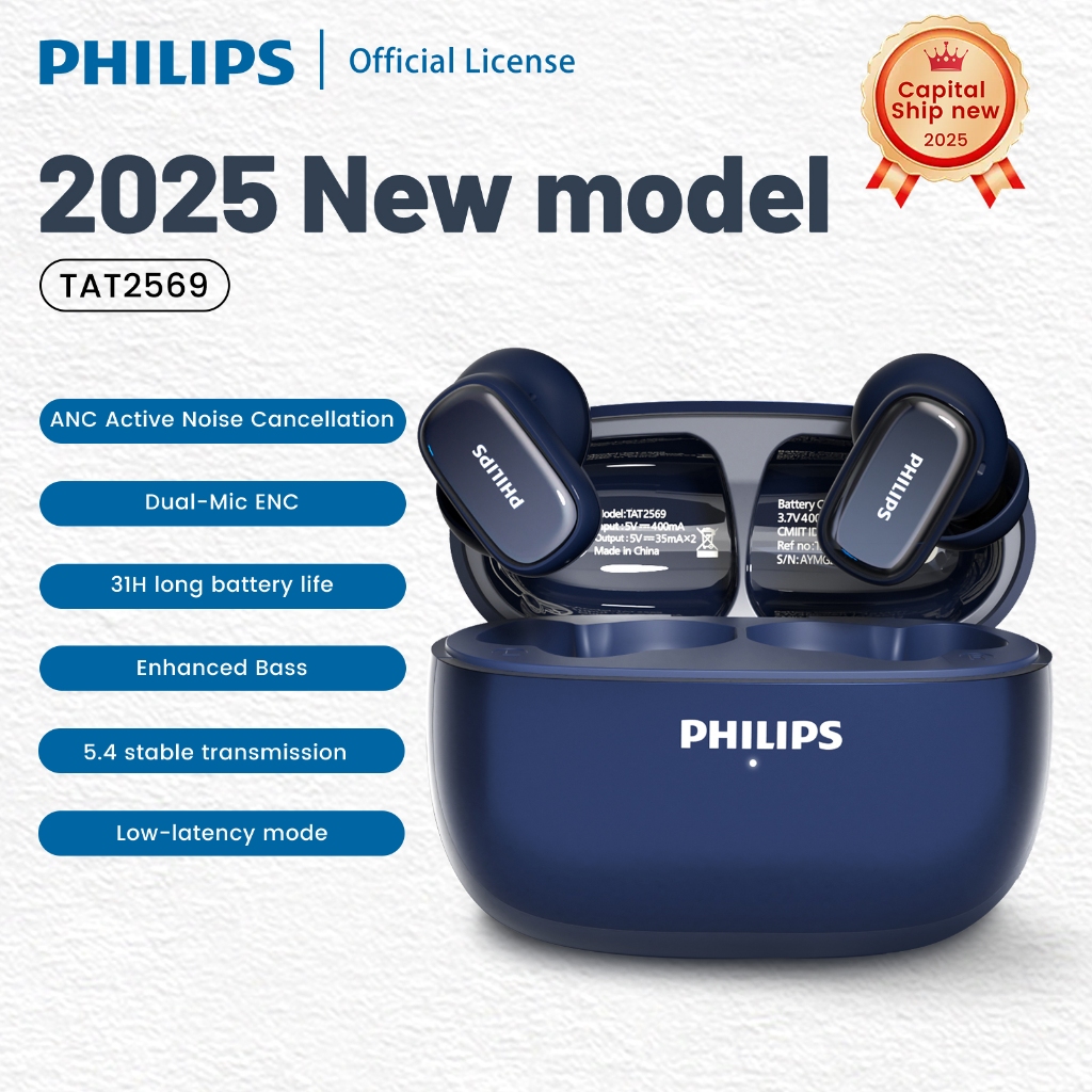 Philips BT5.4 Earphone Wireless Headphone With Dual HD Microphone Call Earbuds Sports Running In-Ear Headset TAT2569
