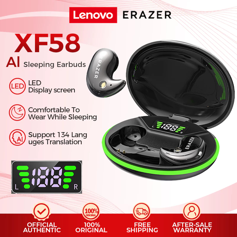 Lenovo ERAZER XF58 Sleeping Earbud AI Smart Real-Time Translation Earphone Wireless Bluetooth Headset With Led Display Hi-fi Stereo Sound Earphones
