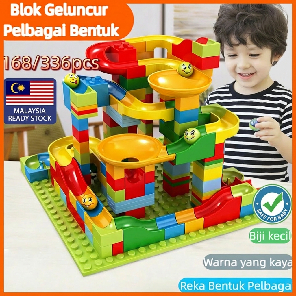 [Ready Stock] 168/336pcs DIY Marble Run Race Track Building Blocks Set ...