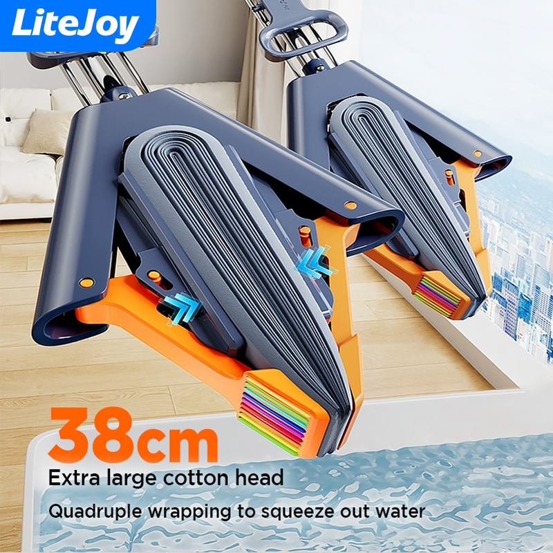 LetJoy Double Wring Sponge Mop - Ultra Absorbent, Changeable Pads ...