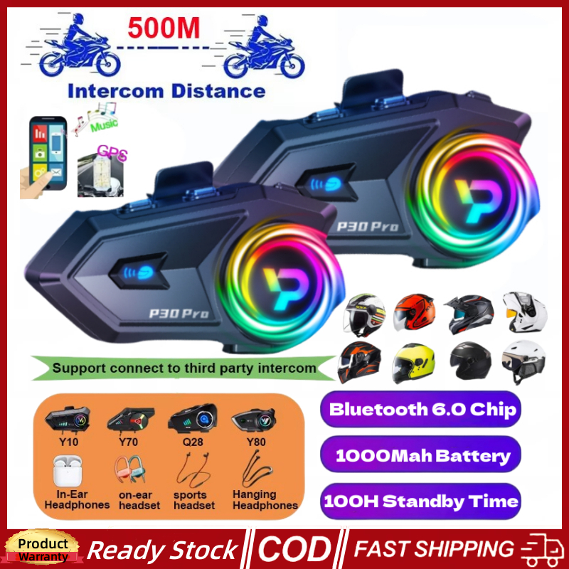 P30 Pro Intercom Helmet Motorcycle 2 Riders 500M Distance Wireless ...