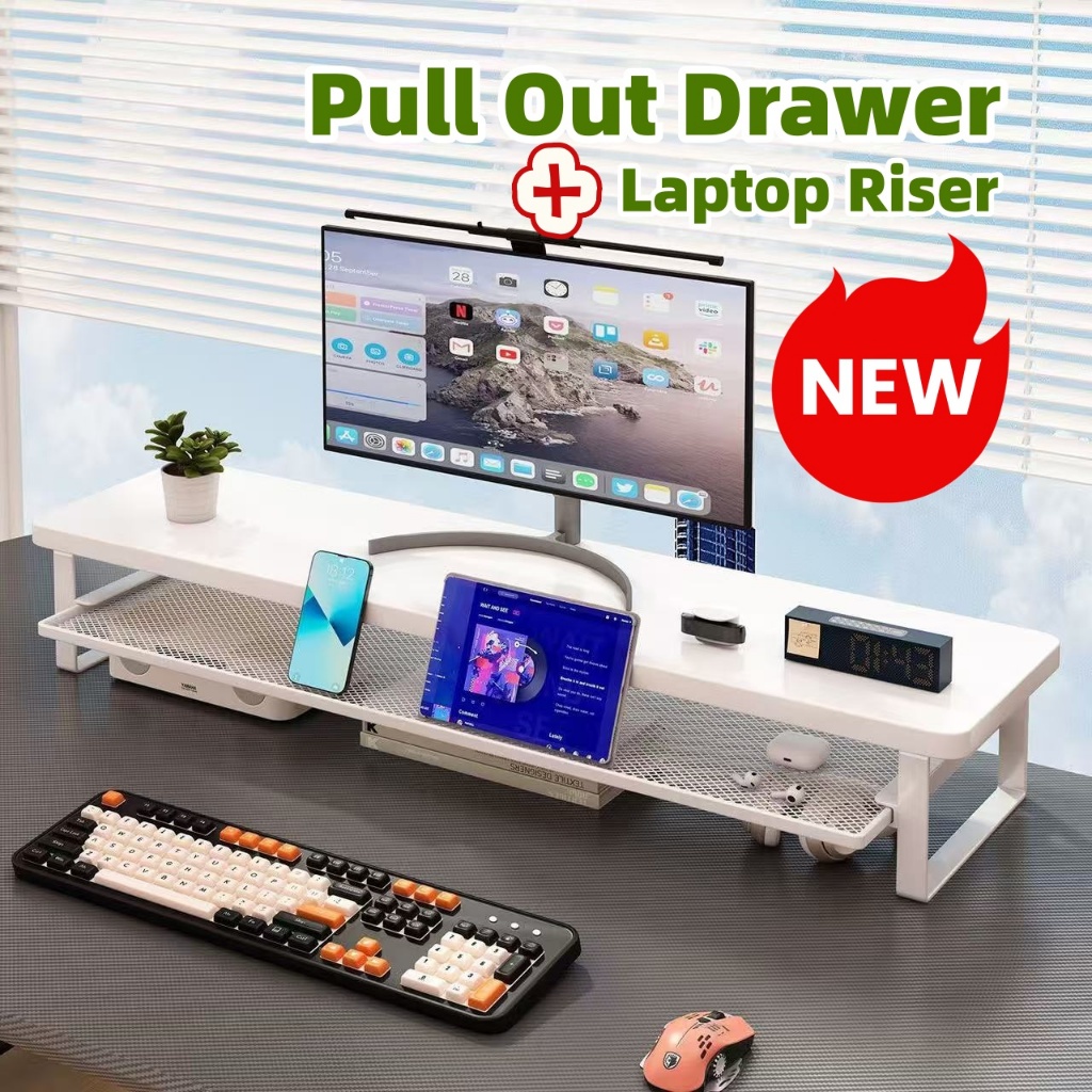 Wooden Computer Monitor Stand with Drawer Desktop PC Rack Table ...