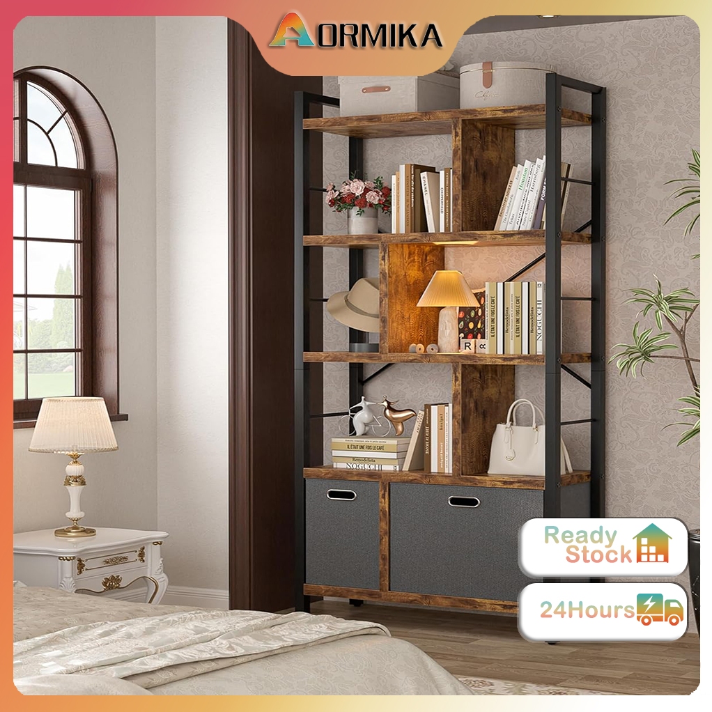 Bookshelf with drawers -5-storey geometric modern bookshelf display ...