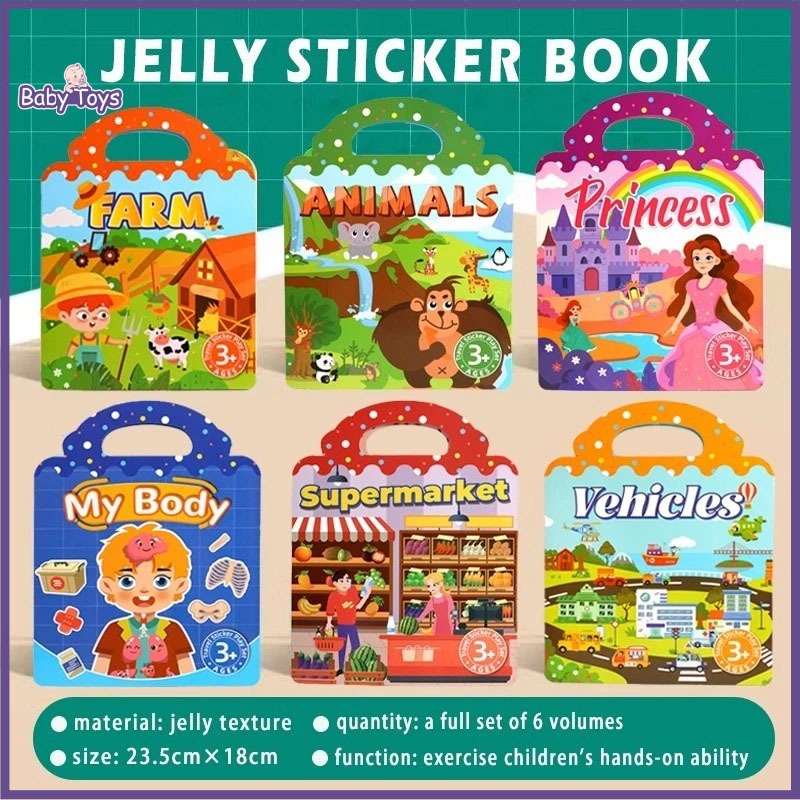 3-6 years old Reusable Children Sticker Book for kids 3D Jelly Sticker ...