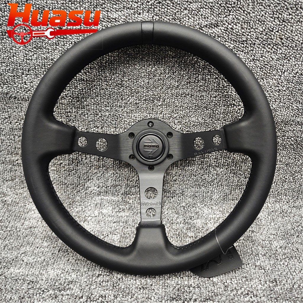 Black Edition 13inch 330mm Deep Dish Momo Steering Wheel Real Leather ...