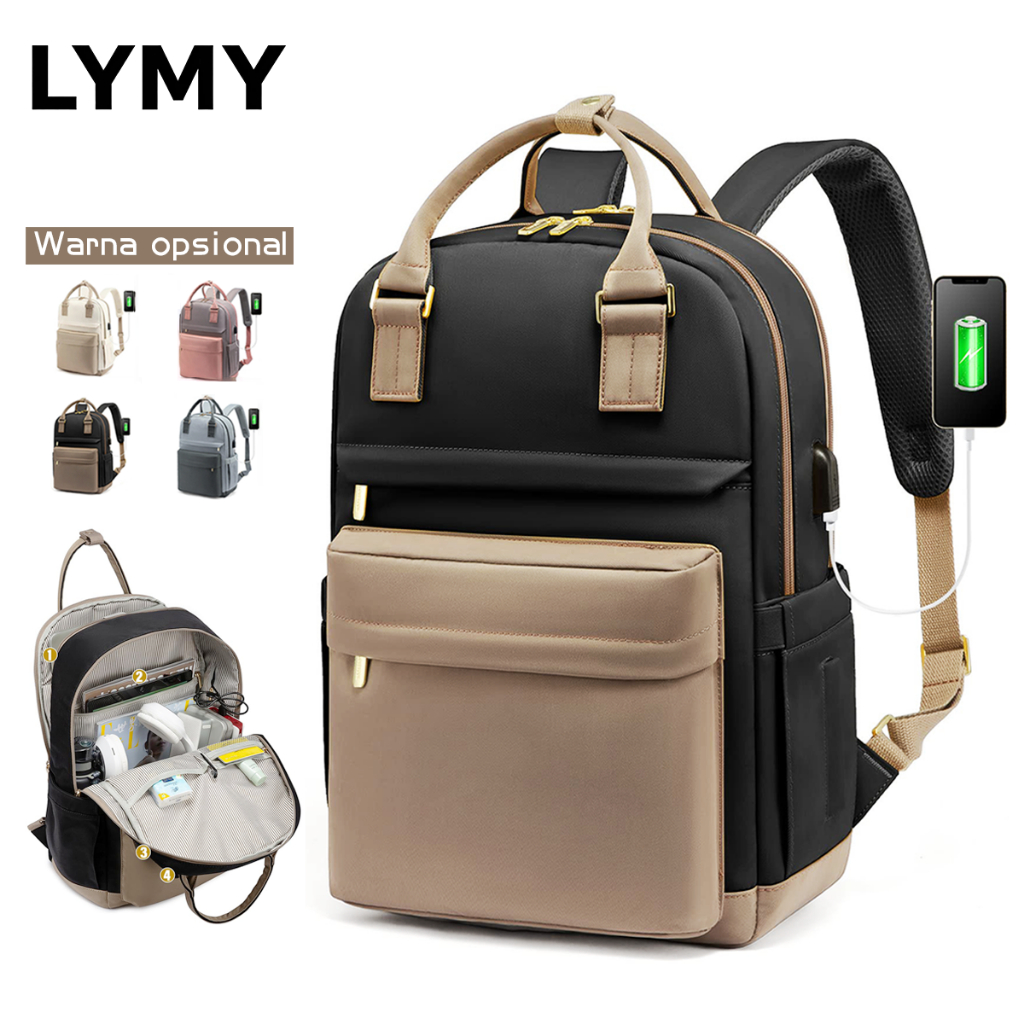 LYMY Multi-Compartment Backpack with USB Port Lightweight Laptop Bag ...
