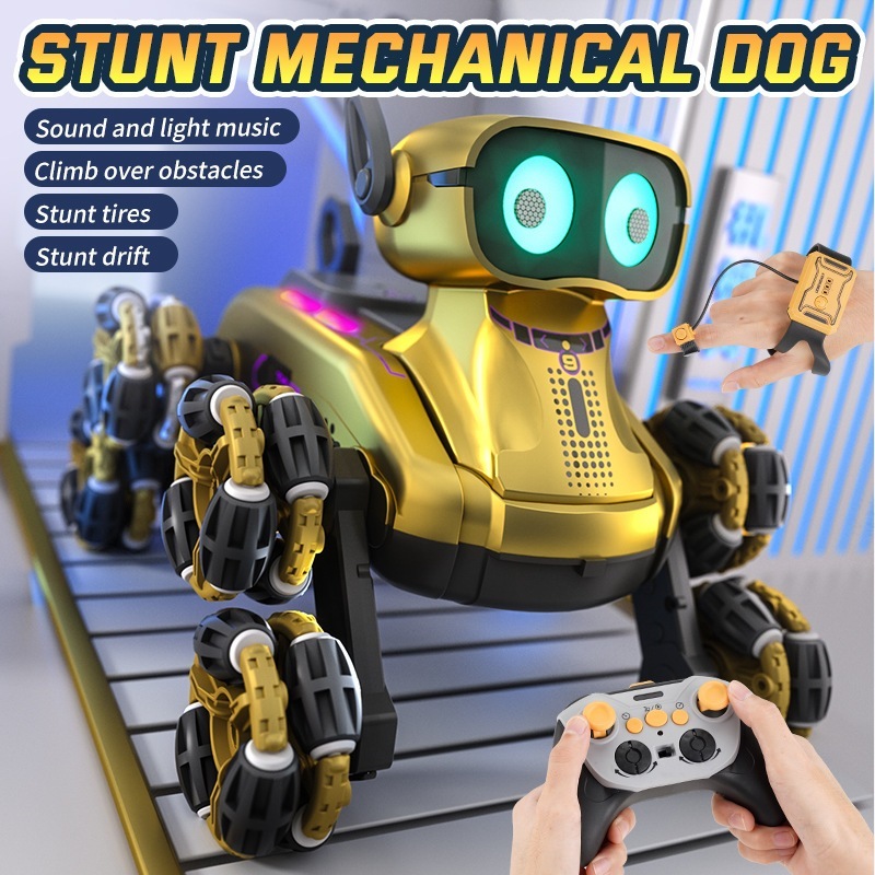 Remote-Controlled Robot Dog Stunt Drifting Car 8-Wheeled Pet Lights ...