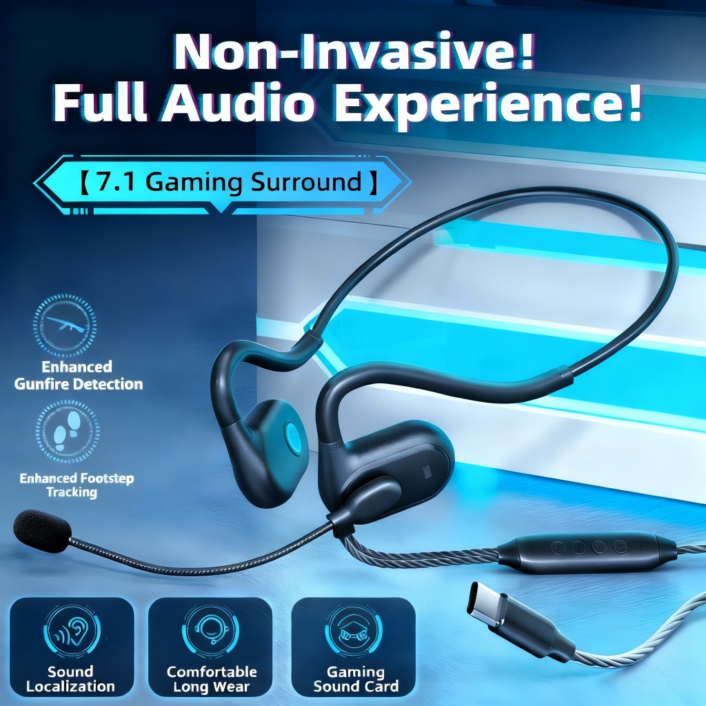 Leyoya Open-Ear 7.1 Surround Sound Gaming Headset with Mic, USB+Type-C ...