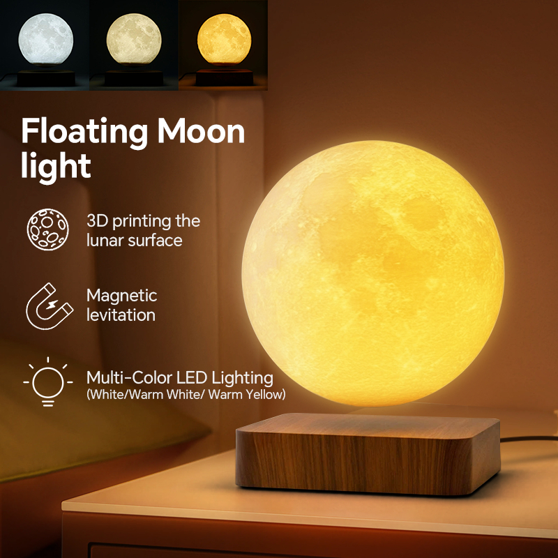 Levitating Moon Lamp 3 Colors Floating Moon Lamp Spinning 3D Printing ...