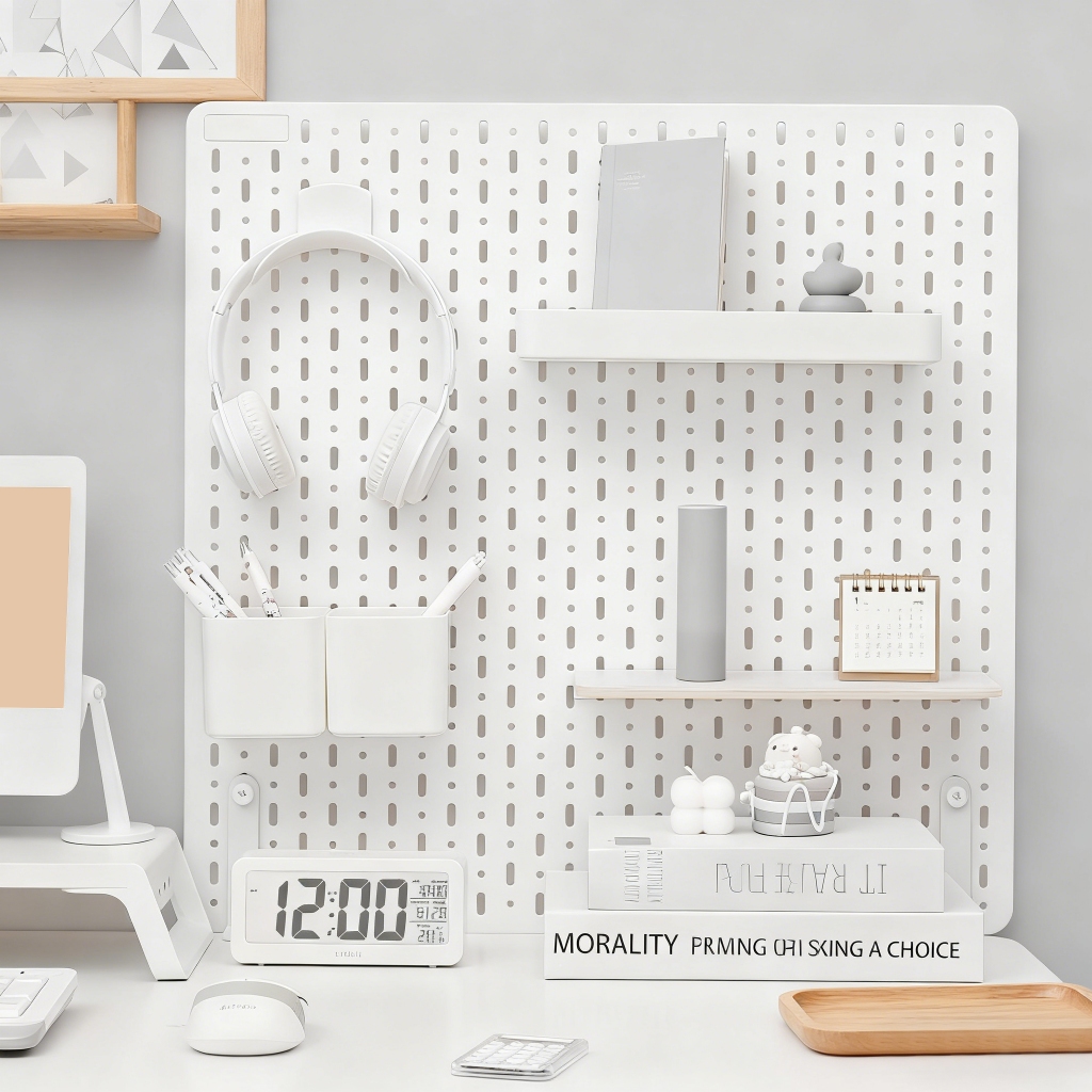 【Excla】56x56cm Pegboard Shelf PVC Wall Rack Display Board Desk ...