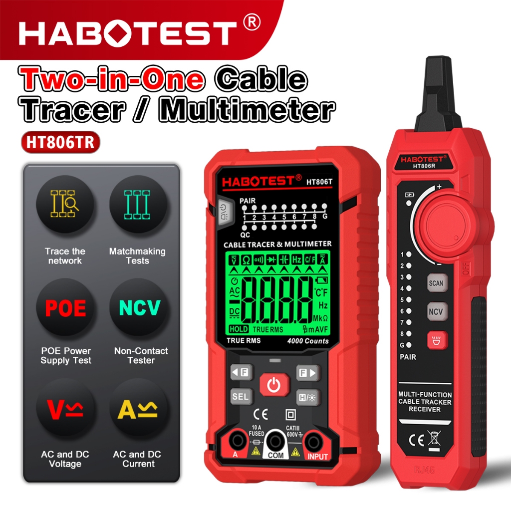 HABOTEST HT806TR Multifunction Network Cable Finder RJ45 RJ11 LAN Cable ...