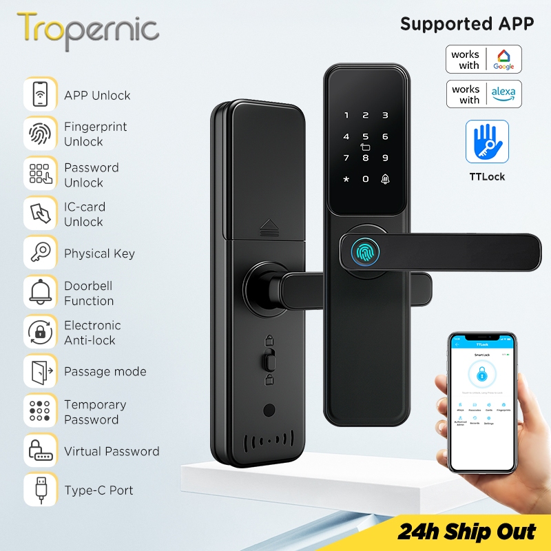 TTLOCK Smart Door Lock with Doorbell APP Management Fingerprint Tombol ...