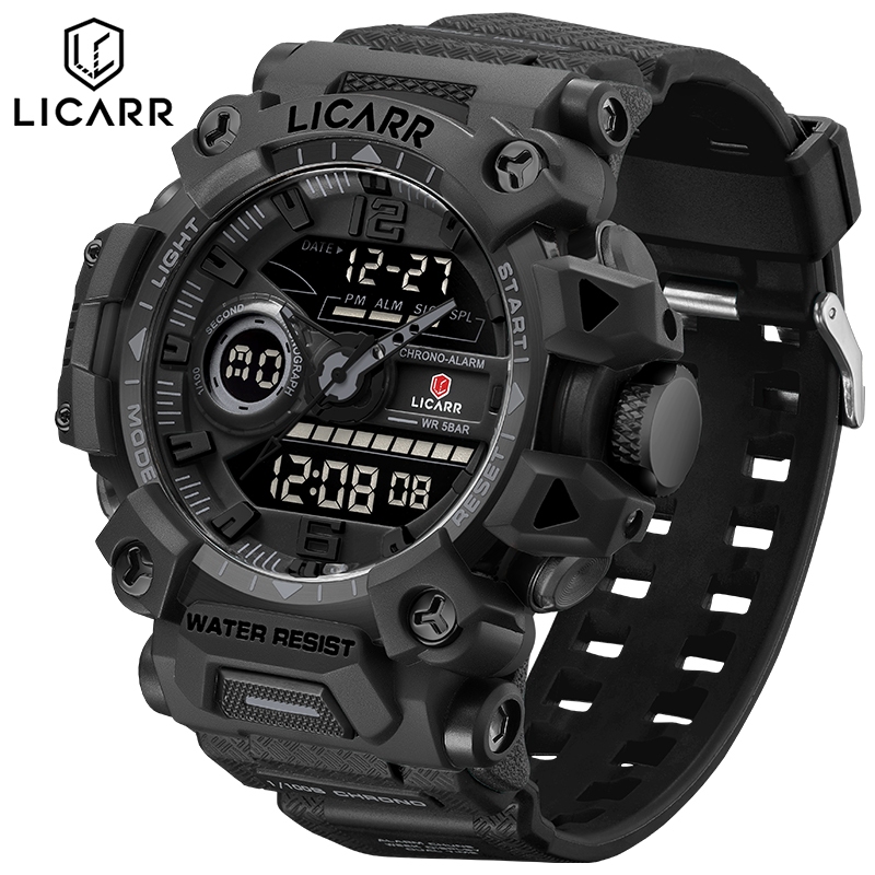 LICARR Sports Waterproof Men's Watch Top Brand Alarm Light Dual Display ...