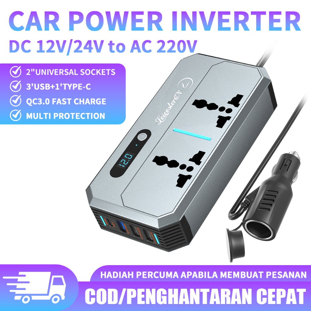 200W Car Inverter DC 12V/24V to AC 220V Power Inverters with PD 30W ...
