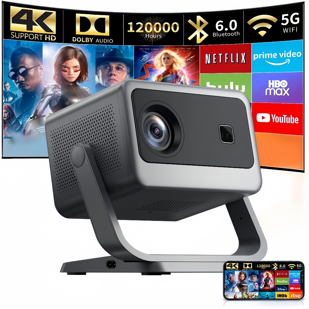 360° Rotating Projector, Home Ultra HD Smart Projector with Decoding ...