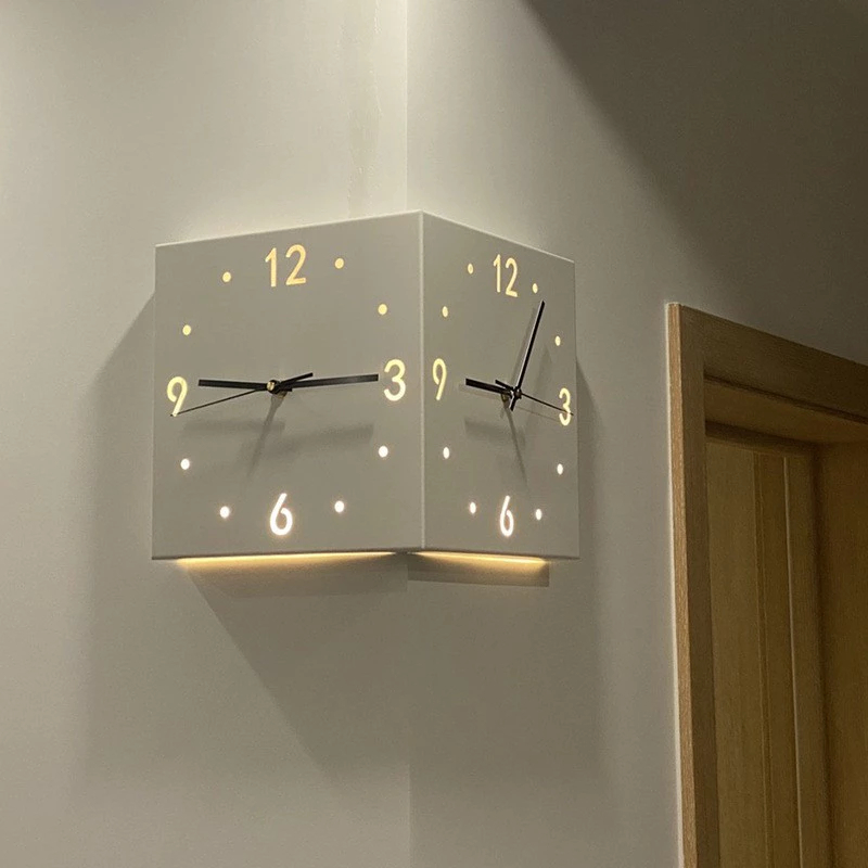 Corner Clock Double Sided Corne Wall Clock, Sensor Luminous Corner Wall ...