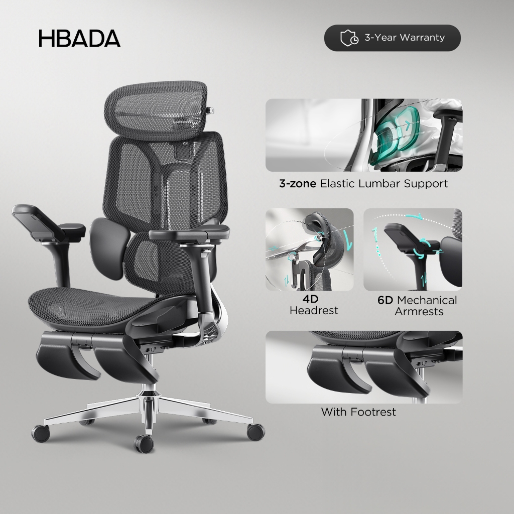 HBADA E3 Pro Ergonomic Office Chair with 3-Zone Dynamic Lumbar Support ...