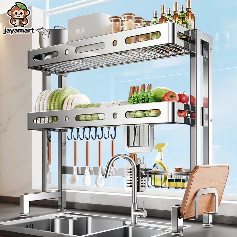 Dish Rack Over-The-Sink 304 Stainless Steel Dapur Pinggan Sinki Rak ...