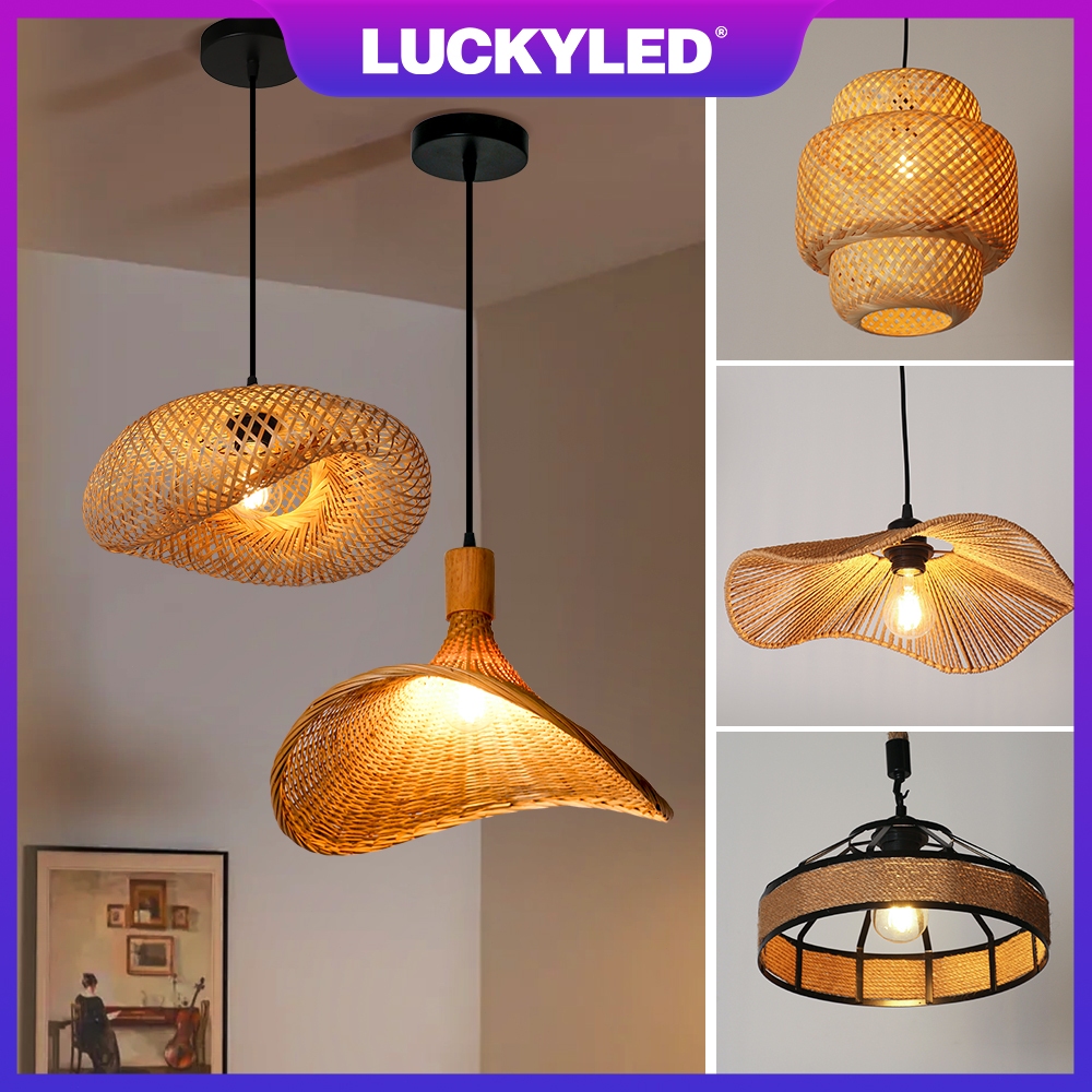Luckyled Lampu Rotan Gantung Bamboo Pendant Light Lamp Shade Ceiling ...