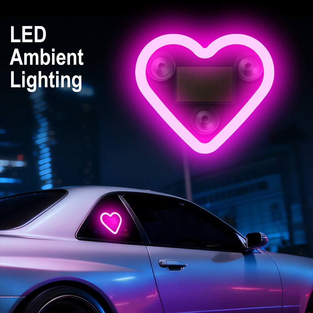 Car Solar Heart Shape Ambient LED Light - Pink Light, Vibration Sensor ...