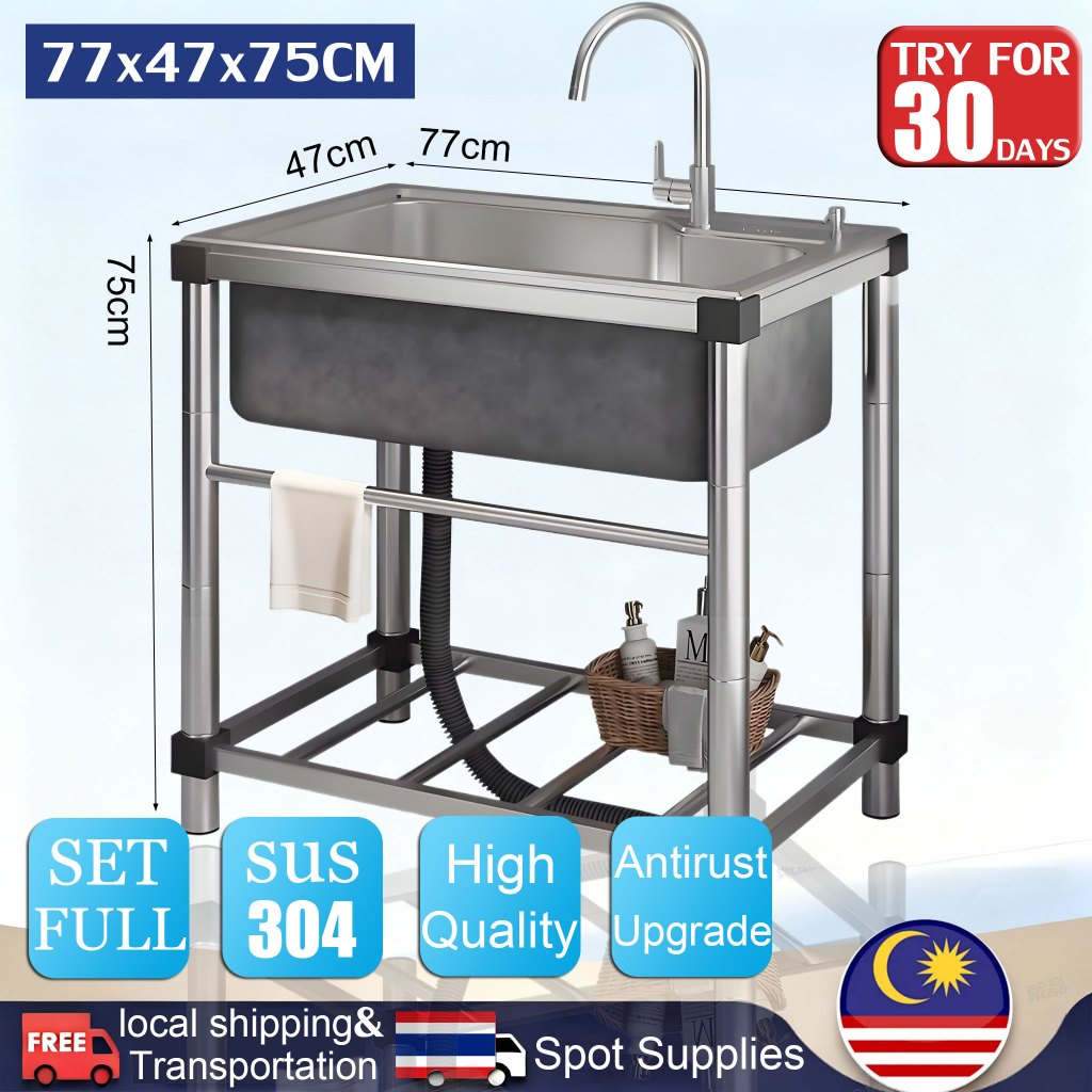 🔥 Harga terendah 🔥 77*47*75cm 304 sinki dapur keluli tahan karat ...